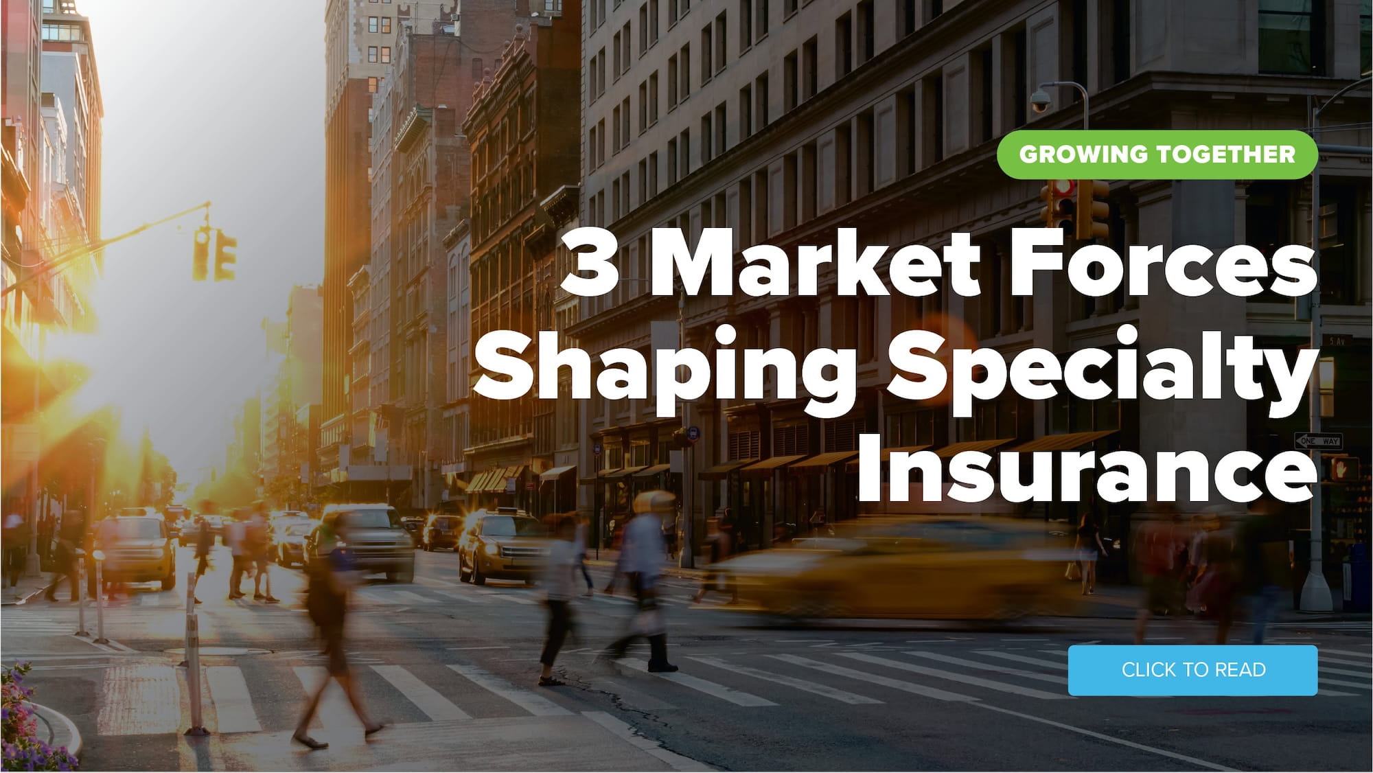 Urban city street with sunlight and pedestrians, promoting specialty insurance by Argo Group.